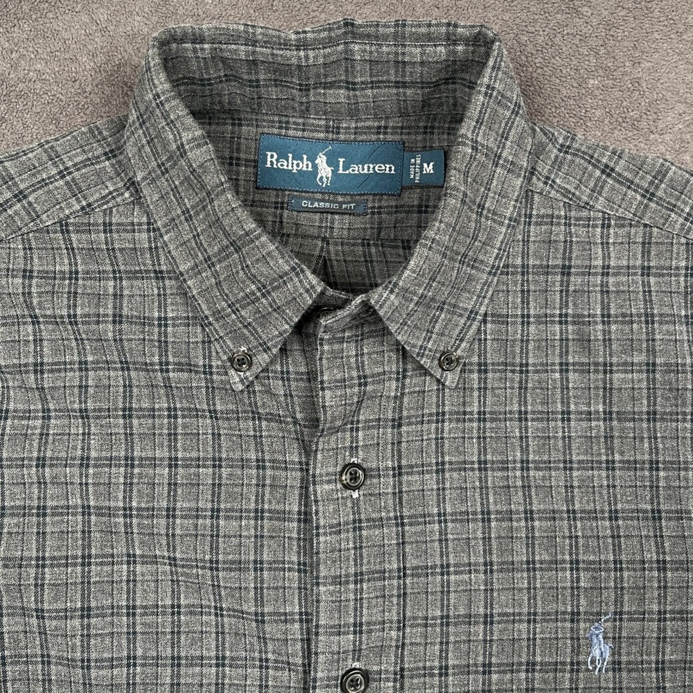 Ralph Lauren Shirt Mens Medium Gray Plaid Classic Fit Long Sleeve Button Down